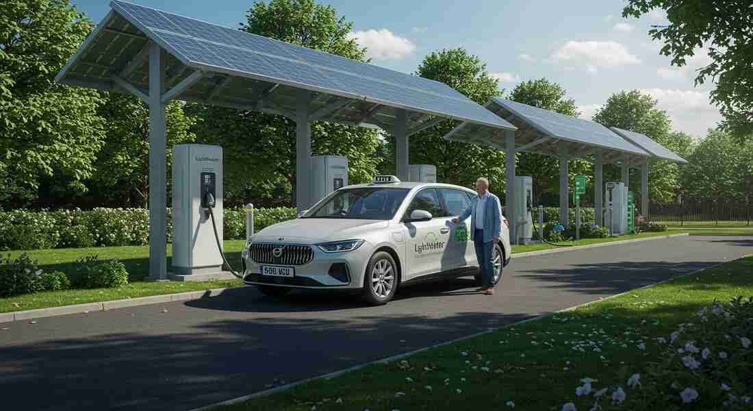 Passenger boarding an eco-friendly taxi Lightwater vehicle