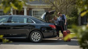 A Sandhurst taxi outside a home for airport pickup.
